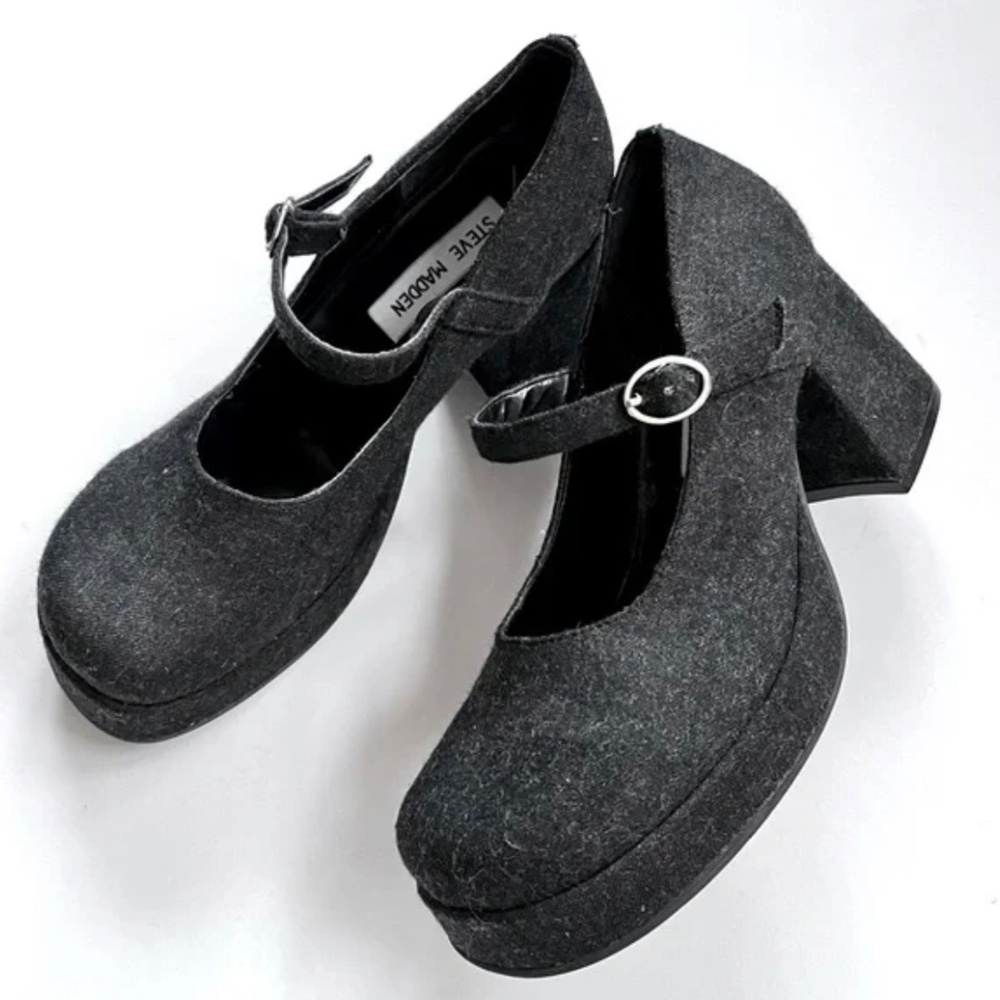 Vintage 90s Steve Madden Gray Mary Jane Chunky Heel Women’s Shoes Size 7.5